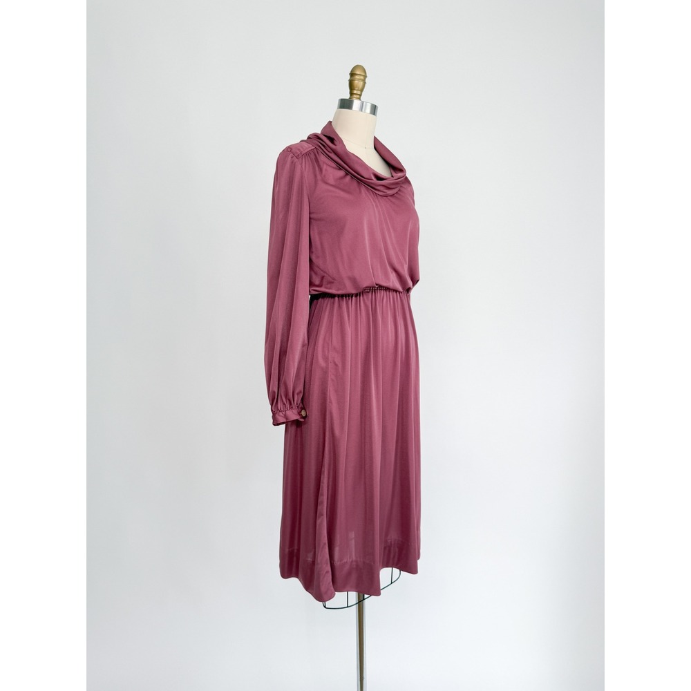 purple vtg 70s cowl neck long sleeve knee length dress size M - Picture 3 of 5